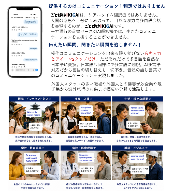 多言語リアルタイムコミュニケーションAI ことばはIKIGAIの紹介